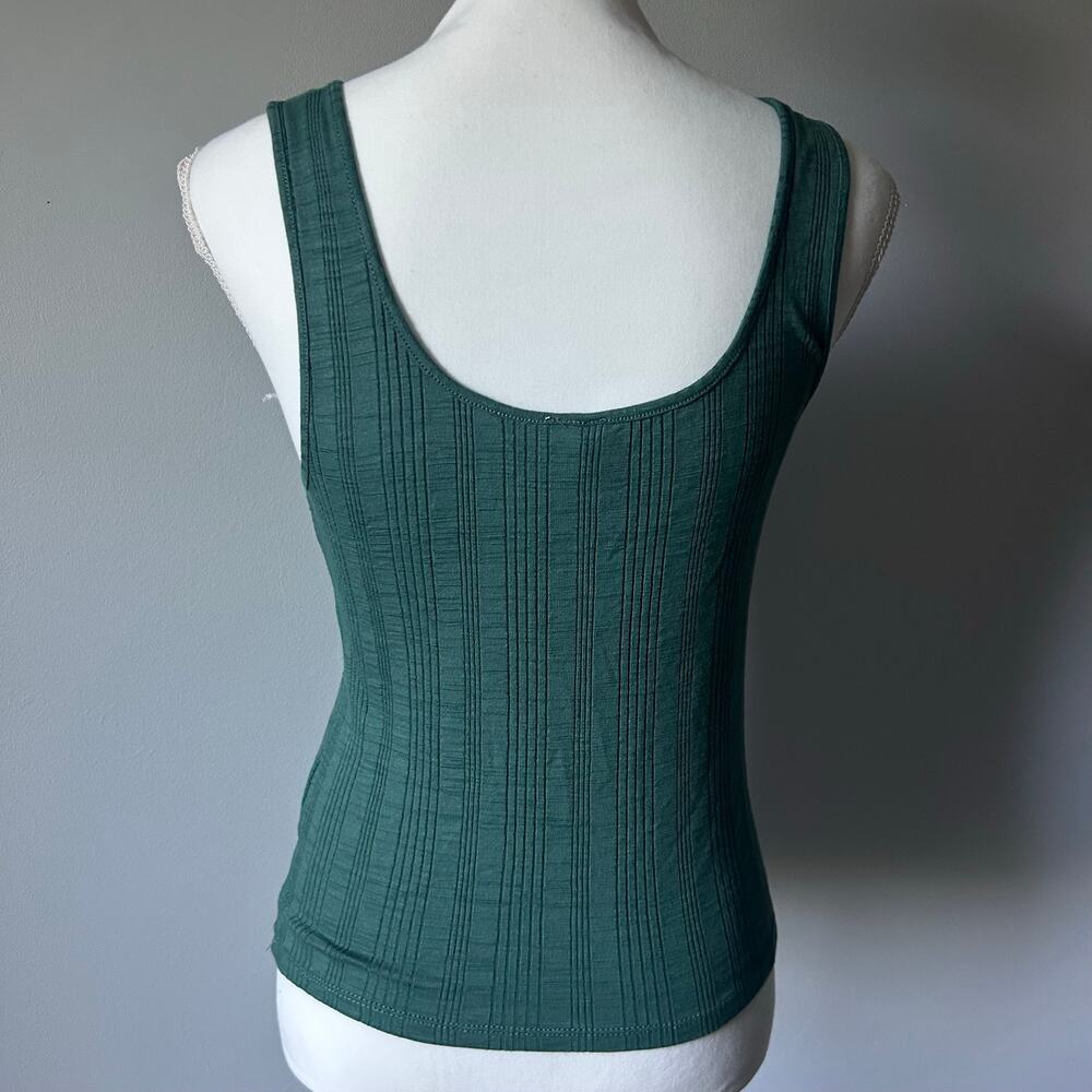 Pilcro Anthropologie Dark Green Ribbed Notch Tank Top Size Small - Picture 3 of 6